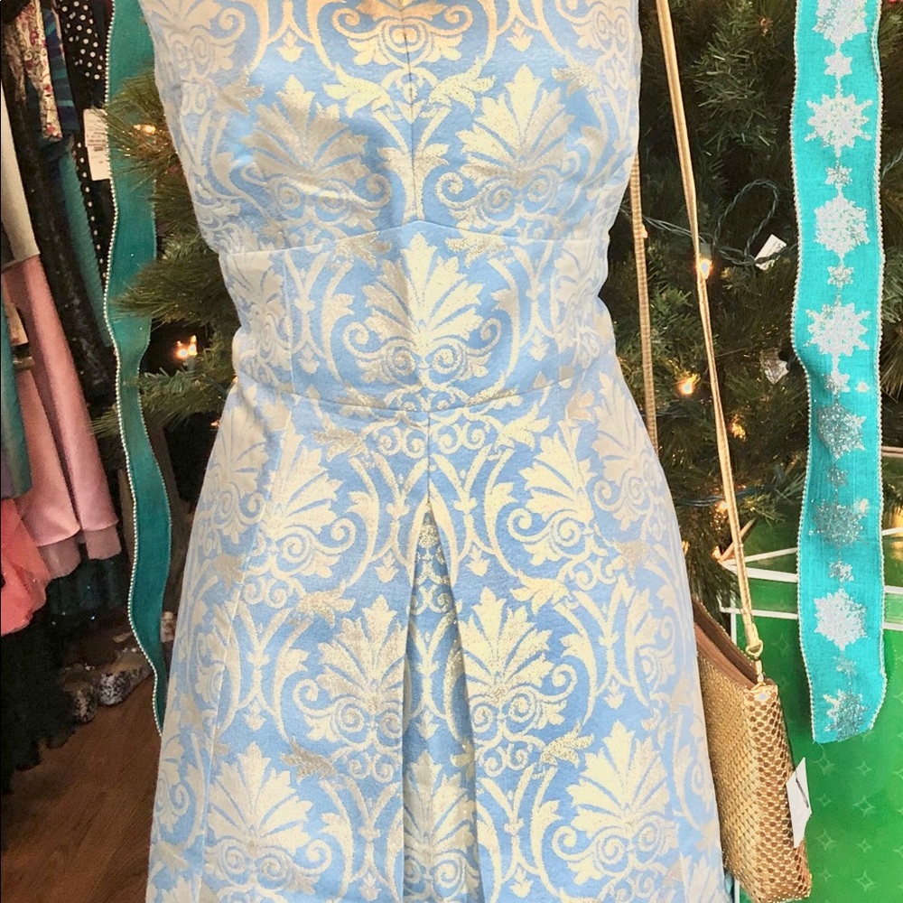 Tahari ASL- Light blue & sparkling gold dress